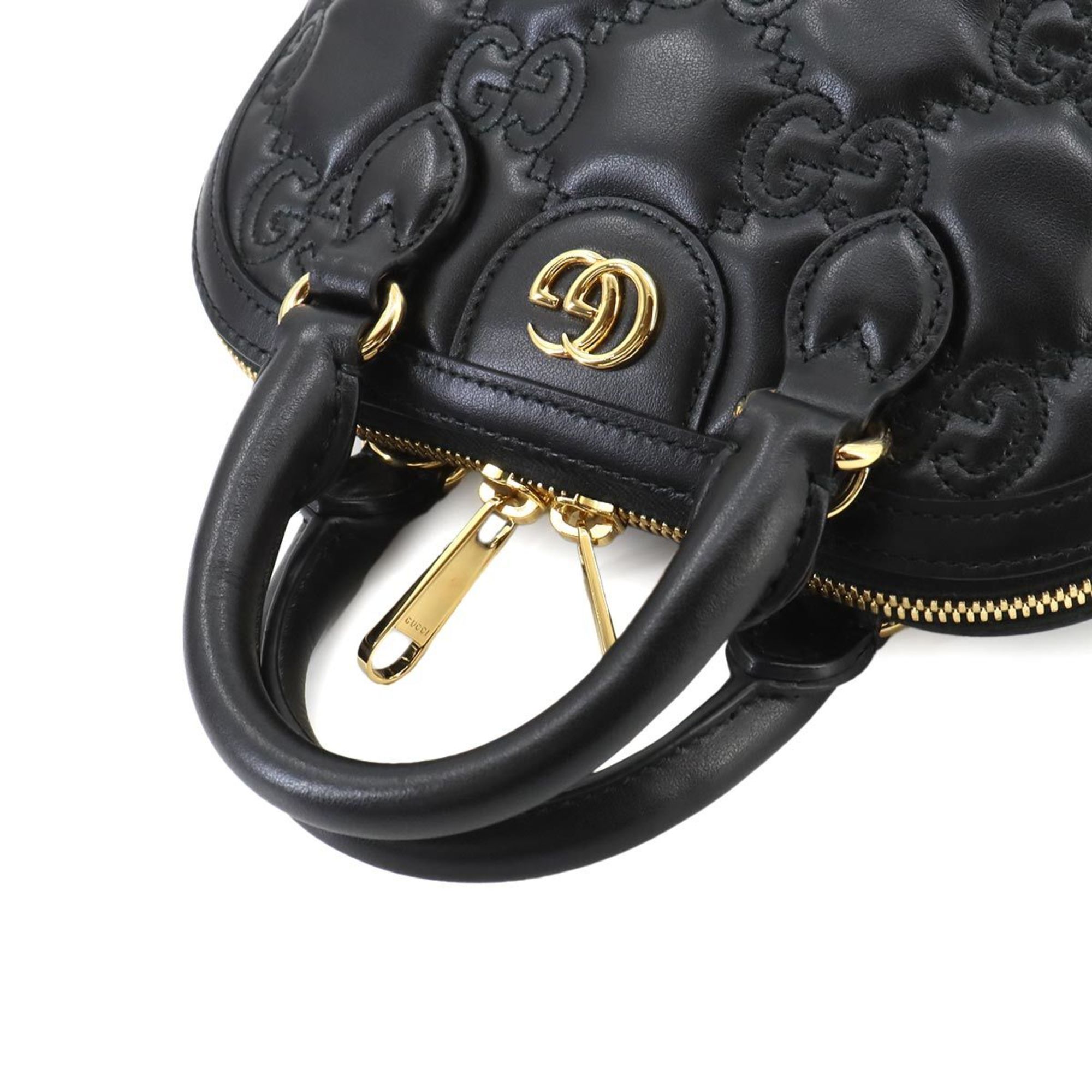 GUCCI GG Matelasse 2way Hand Shoulder Bag Leather Black 727793 Gold Hardware