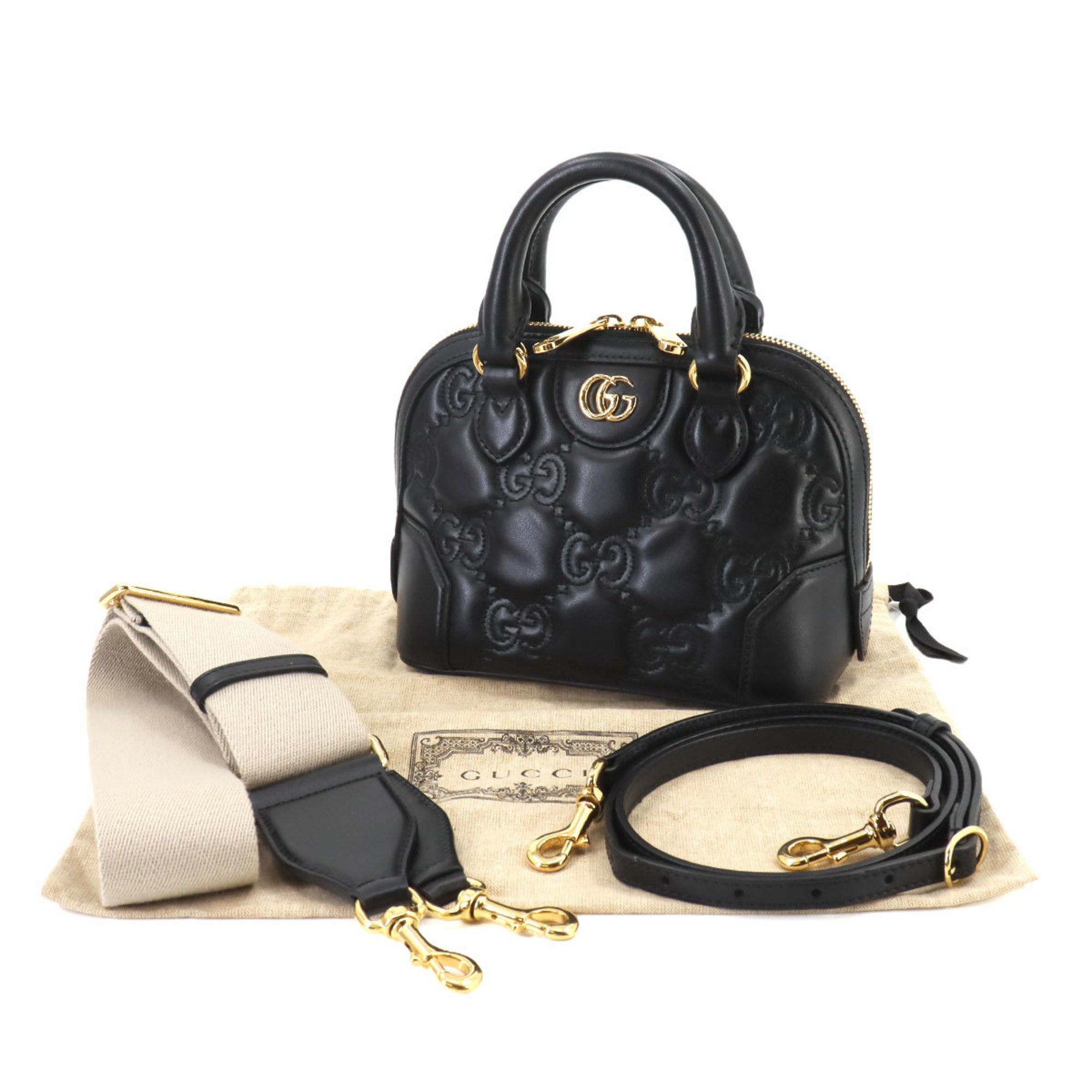 GUCCI GG Matelasse 2way Hand Shoulder Bag Leather Black 727793 Gold Hardware