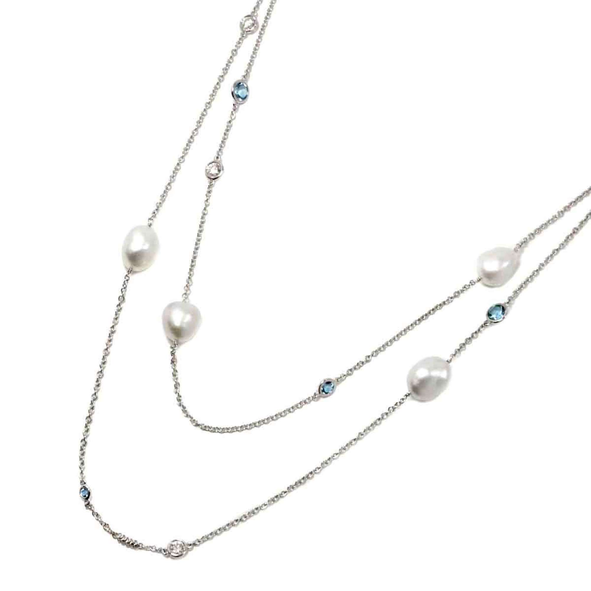 Tiffany & Co. Freshwater cultured pearl necklace, aquamarine and diamonds, 90cm, platinum