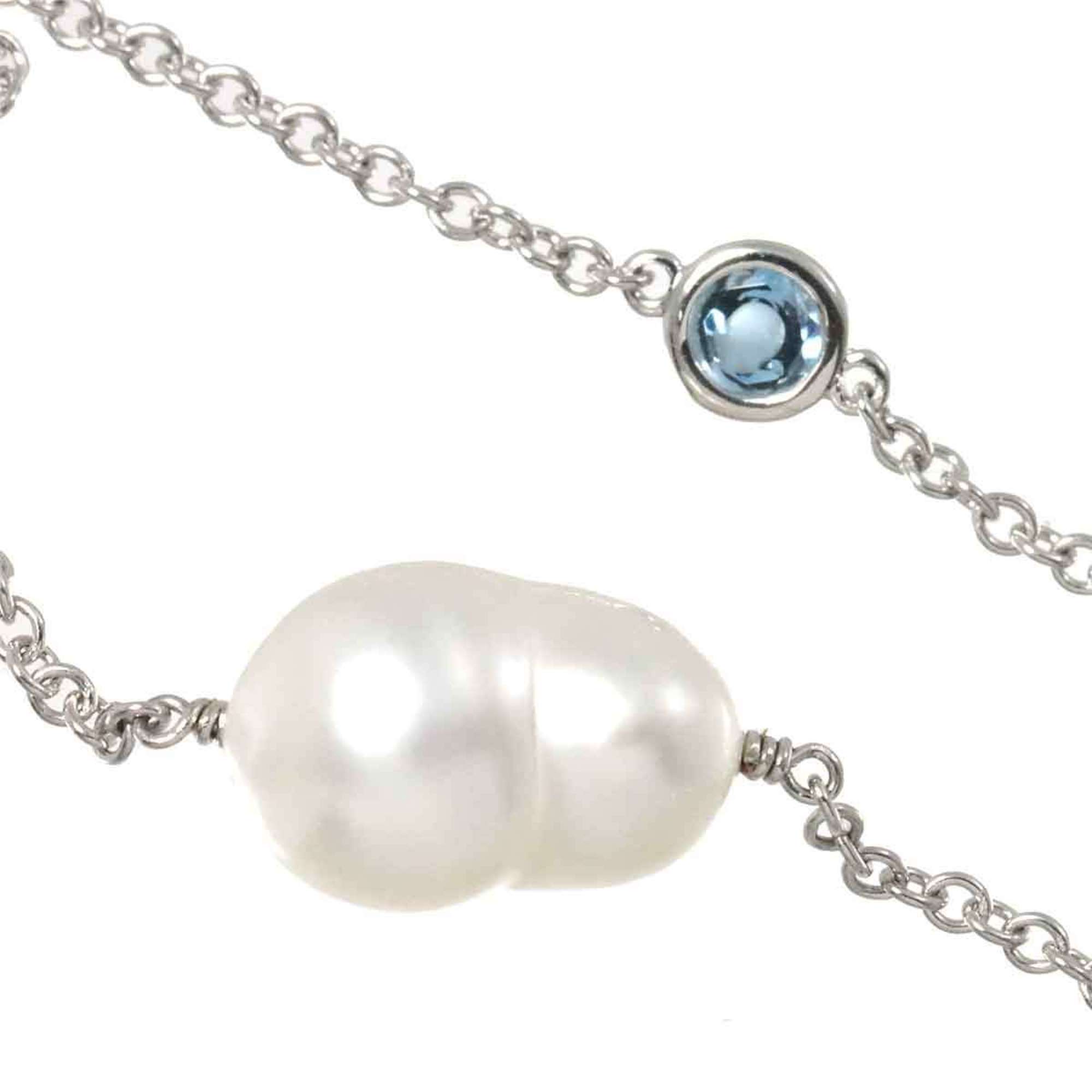 Tiffany & Co. Freshwater cultured pearl necklace, aquamarine and diamonds, 90cm, platinum