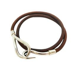 Hermes Bracelet Jumbo Hook Metal Material Leather Silver Brown Men Women