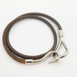 Hermes Bracelet Jumbo Hook Metal Material Leather Silver Brown Men Women