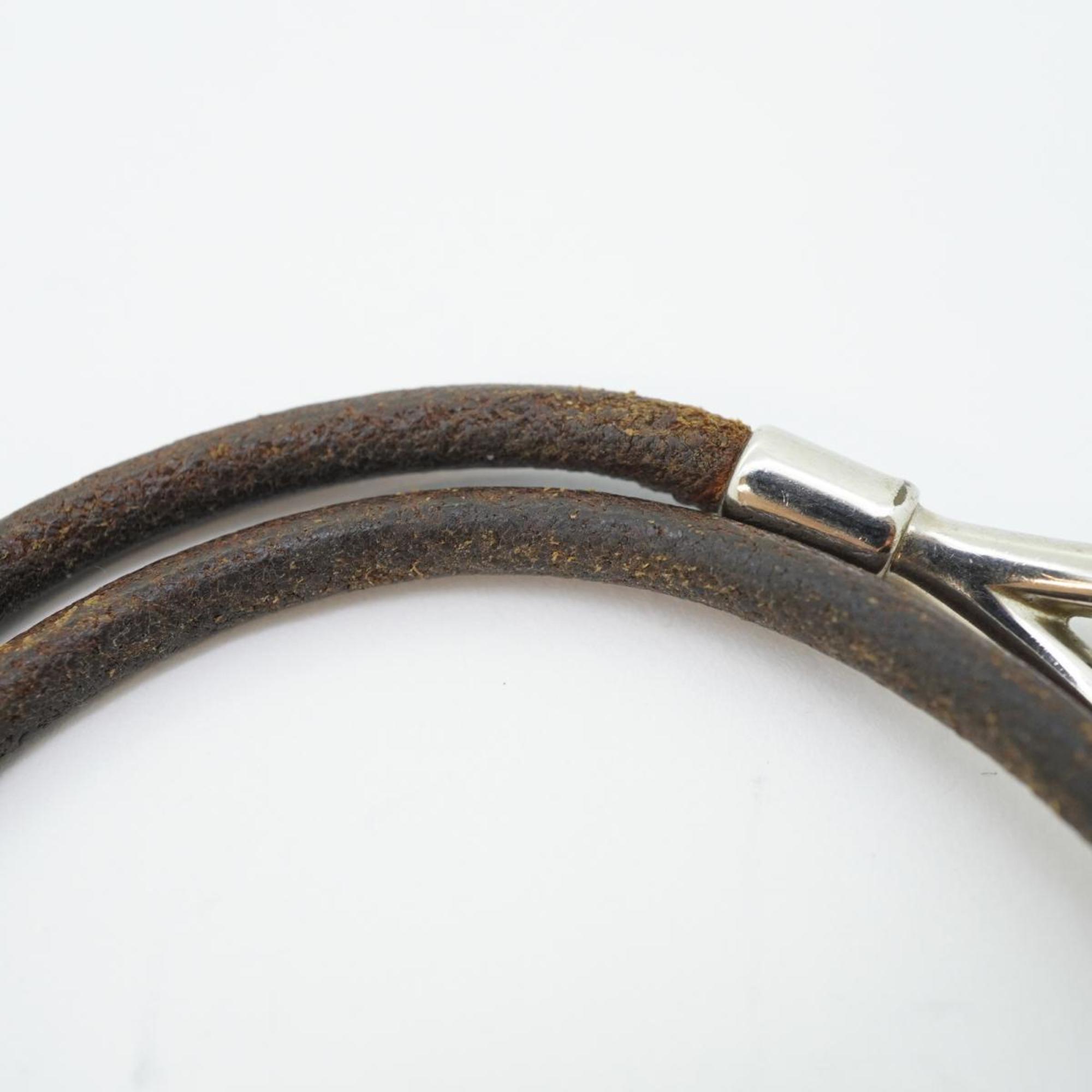 Hermes Bracelet Jumbo Hook Metal Material Leather Silver Brown Men Women