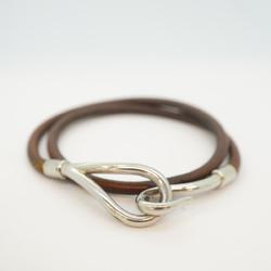 Hermes Bracelet Jumbo Hook Metal Material Leather Silver Brown Men Women