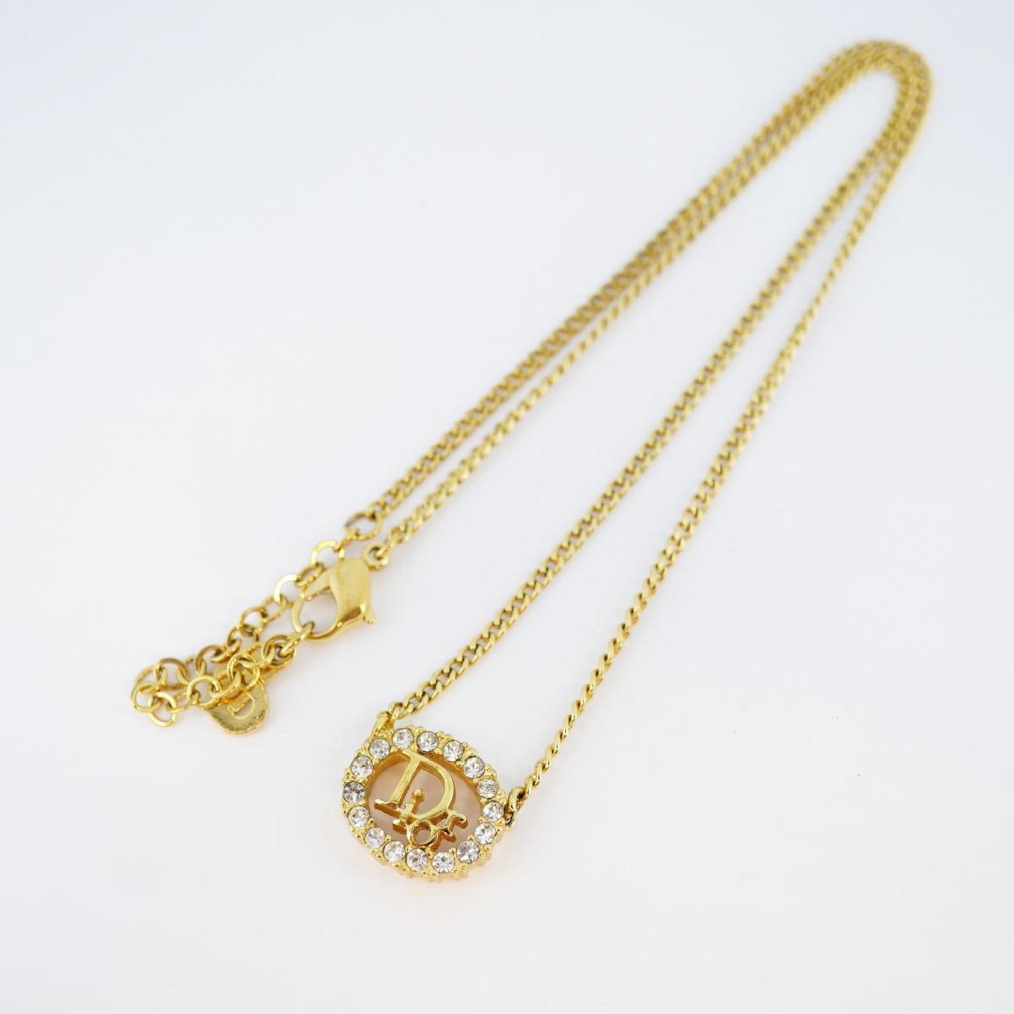 Christian Dior Necklace Oval Rhinestone GP Plated Gold Women's