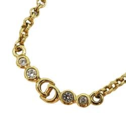 Christian Dior Necklace CD Rhinestone GP Plated Gold Women's