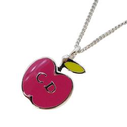 Christian Dior Necklace CD Apple Metal Silver Green Pink Women's