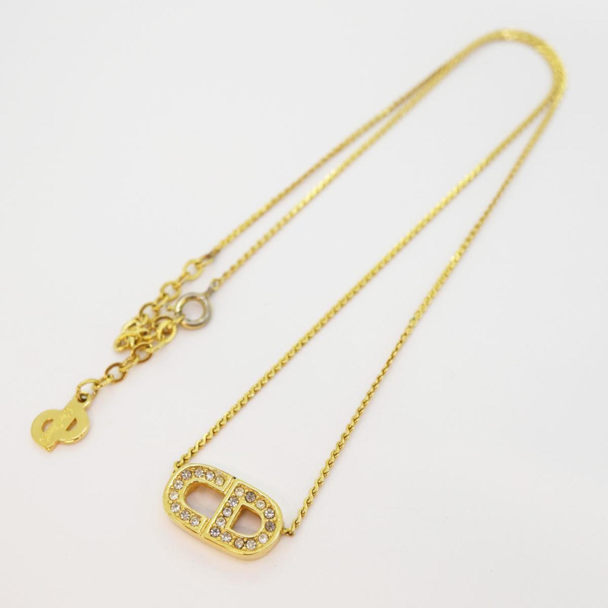 Christian Dior Necklace CD Rhinestone GP Plated Gold Women's