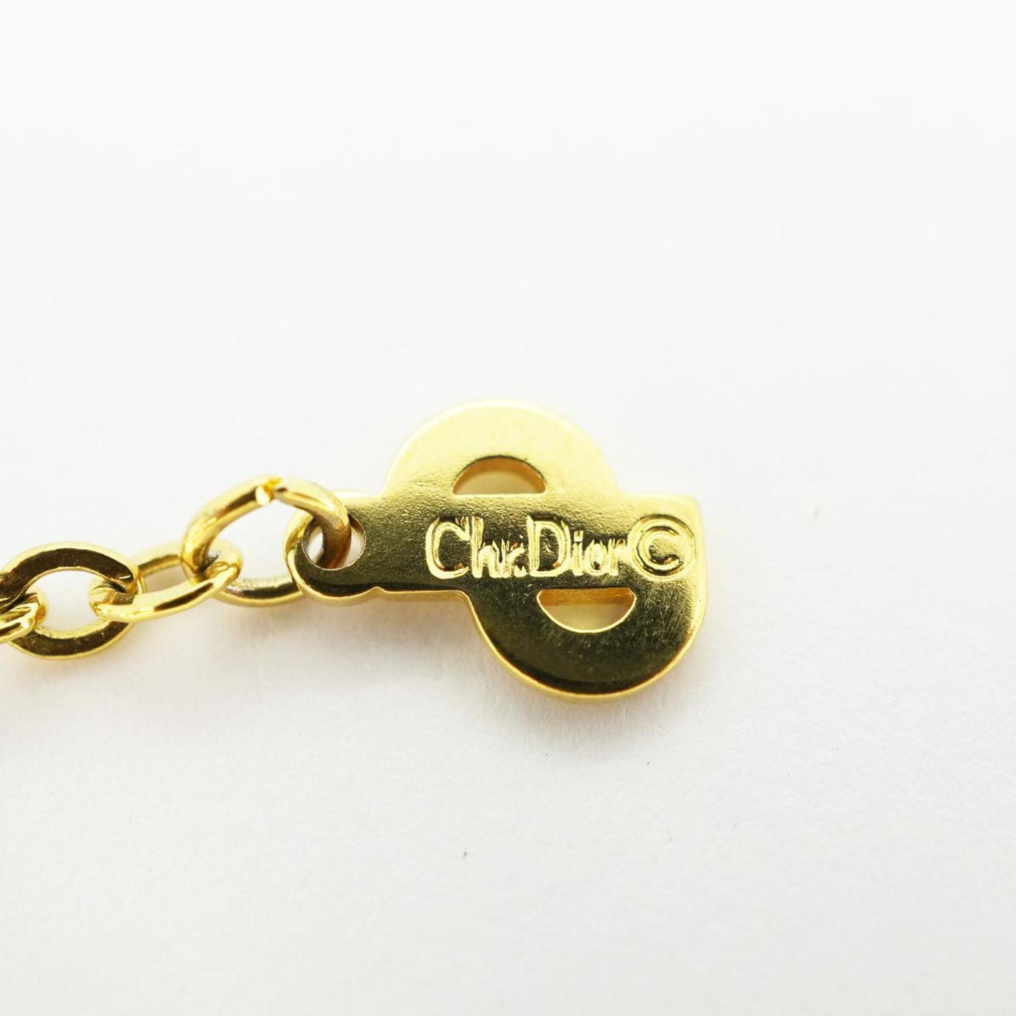 Christian Dior Necklace CD Rhinestone GP Plated Gold Women's