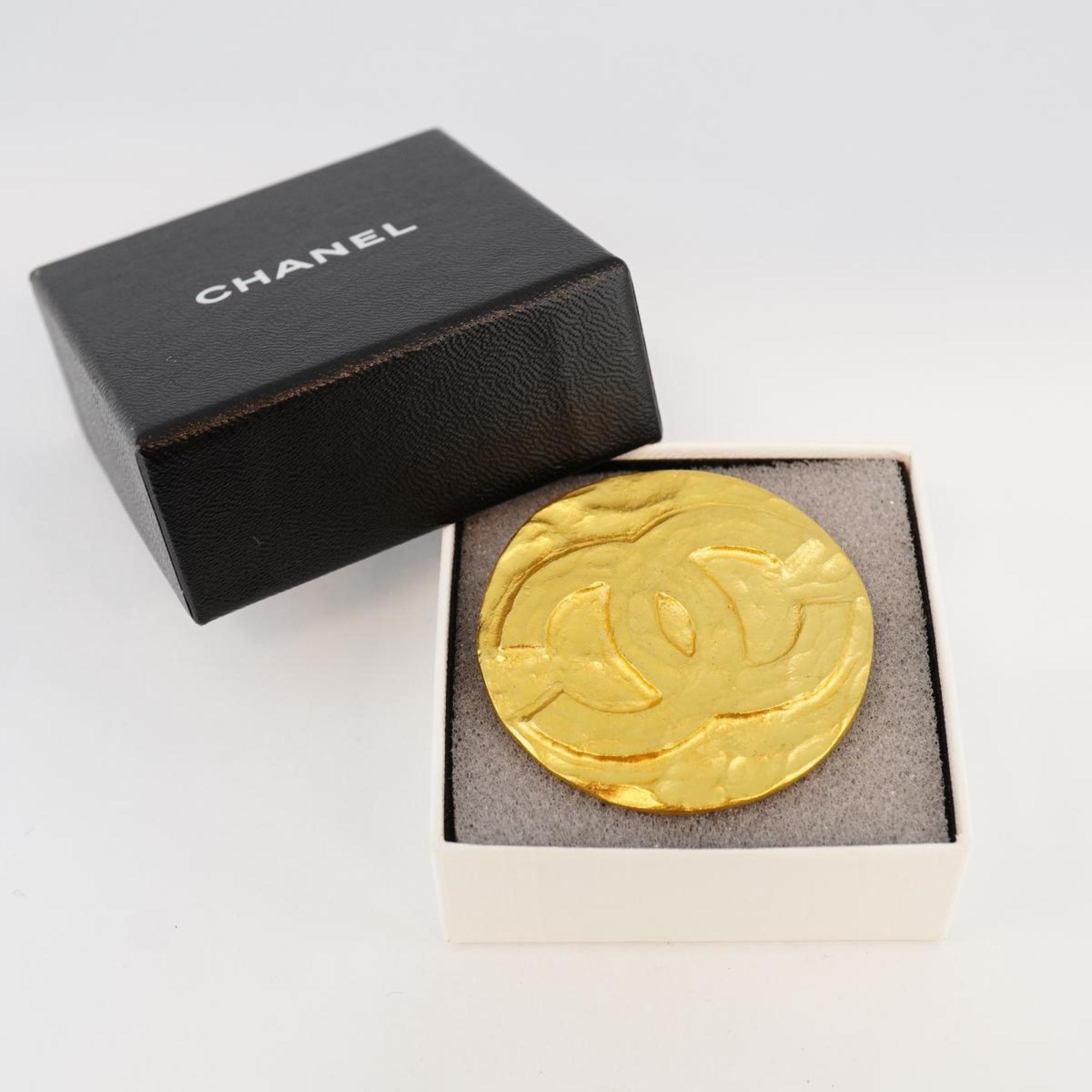 Chanel Brooch Coco Mark Circle GP Plated Gold 95A Women's