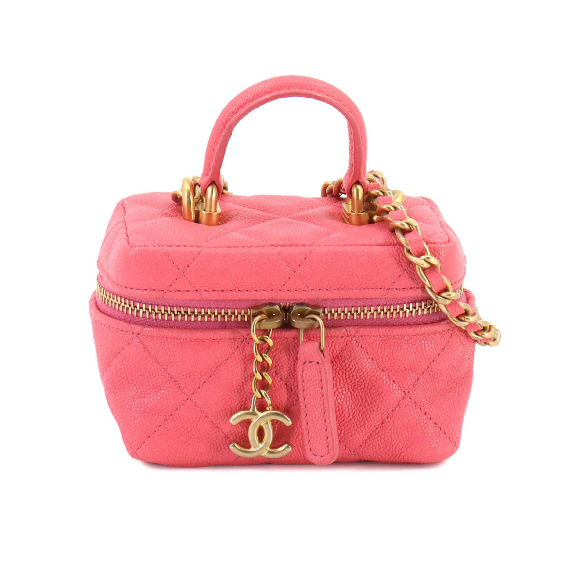 CHANEL Matelasse Small Vanity Chain Shoulder Bag Soft Caviar Skin Pink AP2194 Case