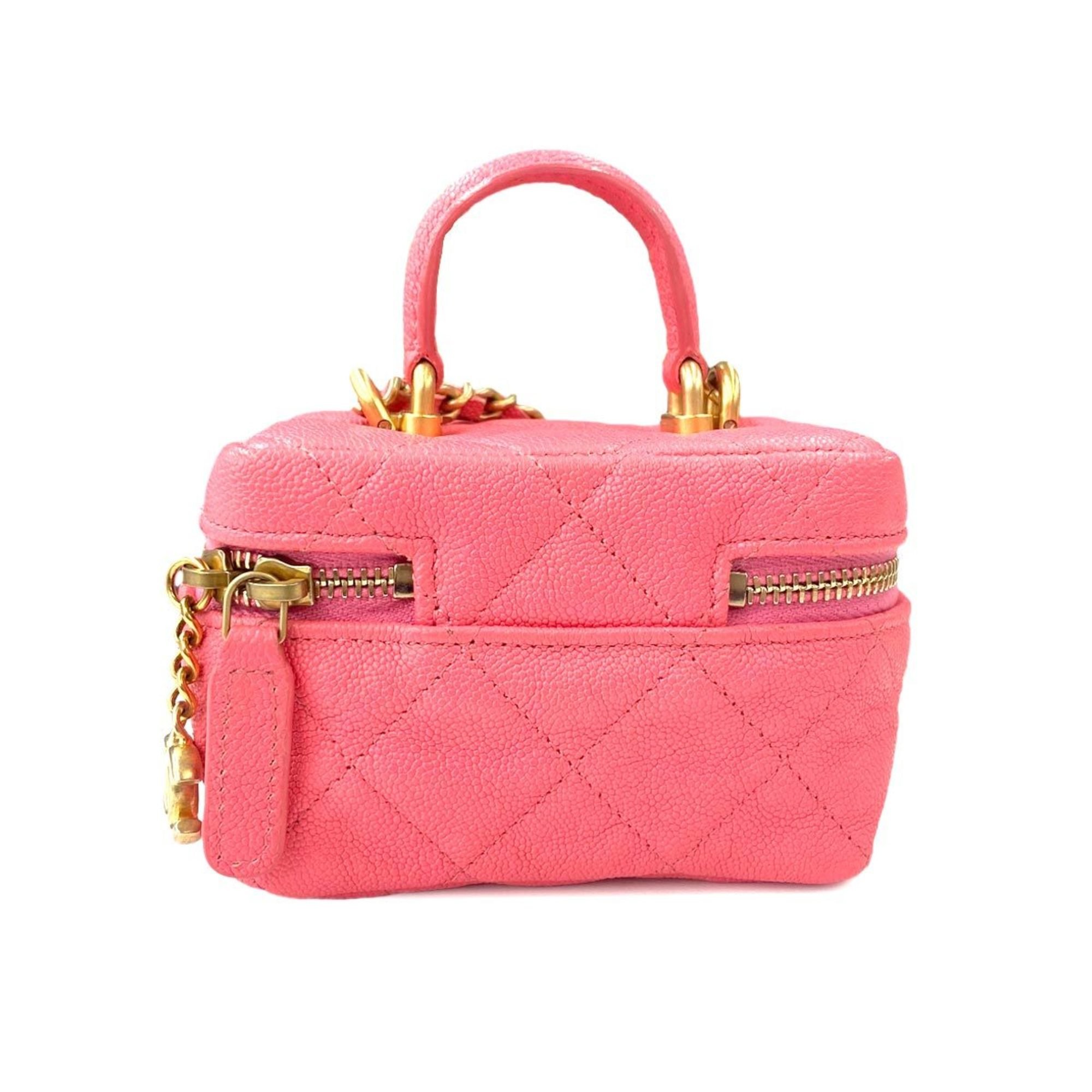 CHANEL Matelasse Small Vanity Chain Shoulder Bag Soft Caviar Skin Pink AP2194 Case