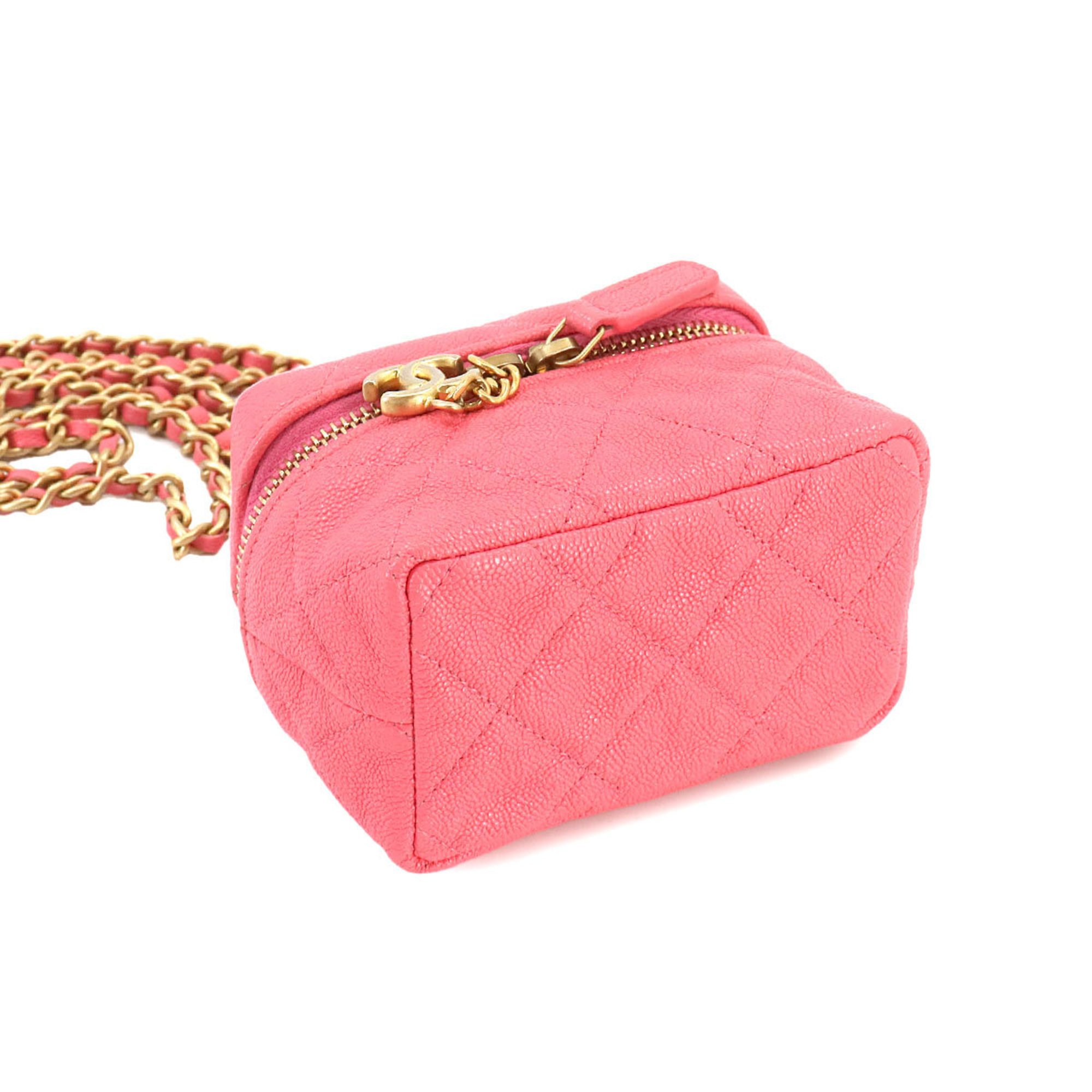 CHANEL Matelasse Small Vanity Chain Shoulder Bag Soft Caviar Skin Pink AP2194 Case