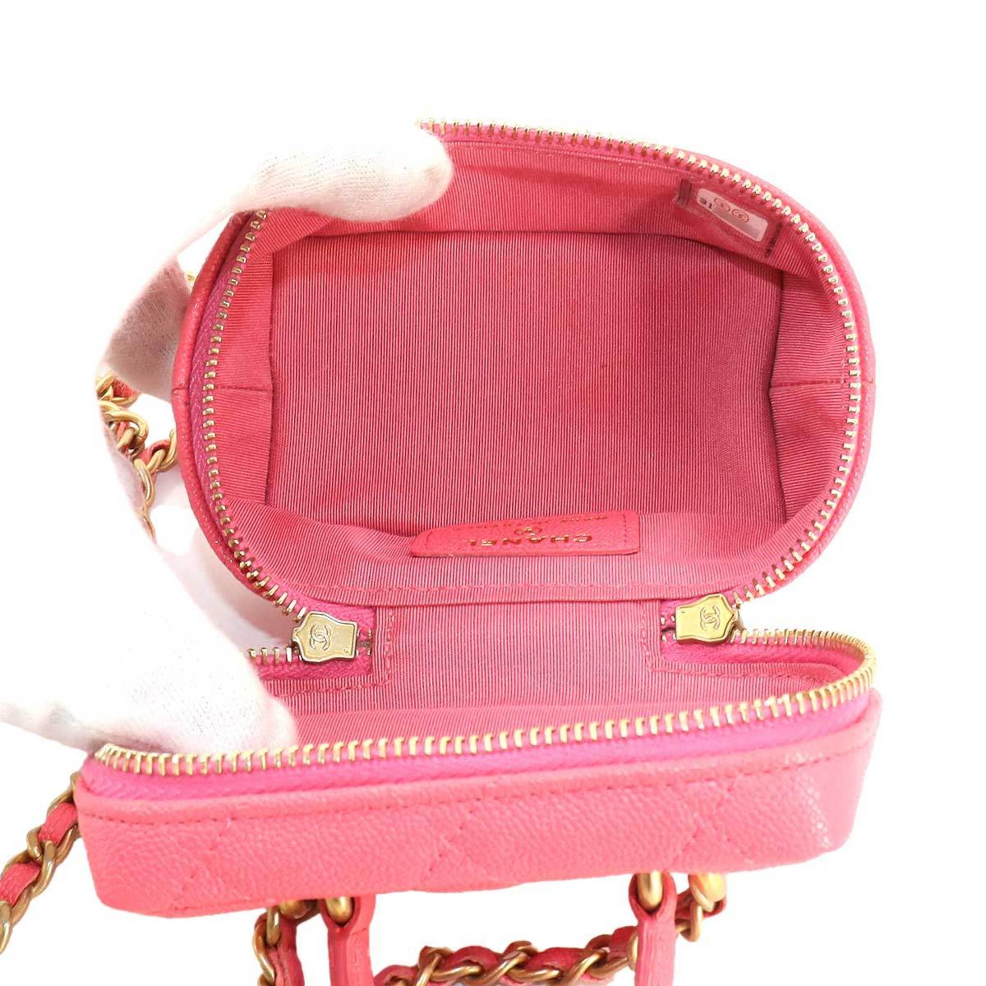 CHANEL Matelasse Small Vanity Chain Shoulder Bag Soft Caviar Skin Pink AP2194 Case