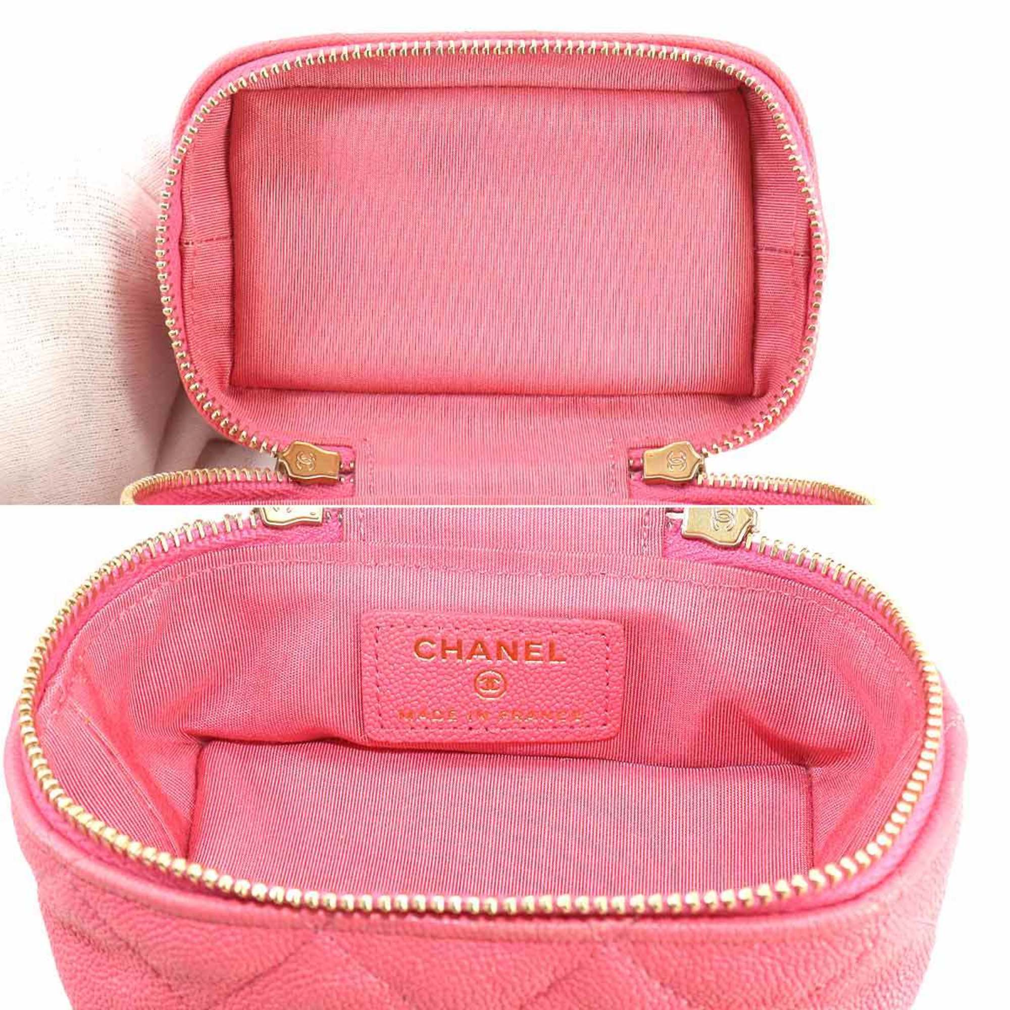 CHANEL Matelasse Small Vanity Chain Shoulder Bag Soft Caviar Skin Pink AP2194 Case