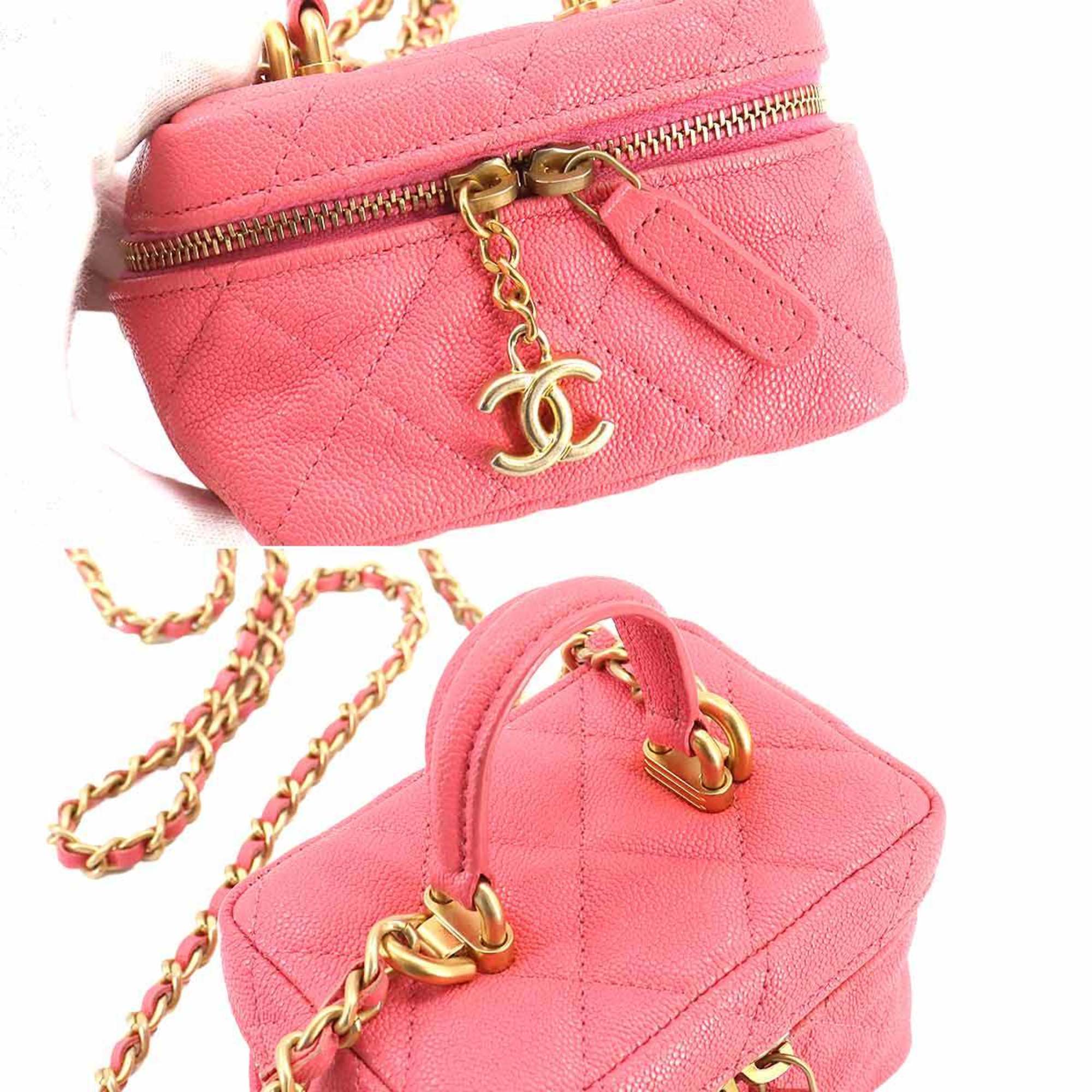 CHANEL Matelasse Small Vanity Chain Shoulder Bag Soft Caviar Skin Pink AP2194 Case