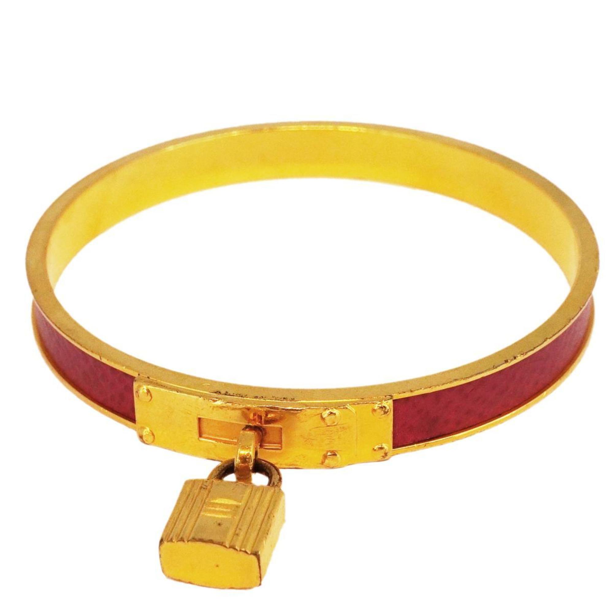 Hermes Bangle Kelly GP Plated Leather Gold Red Men's Women's