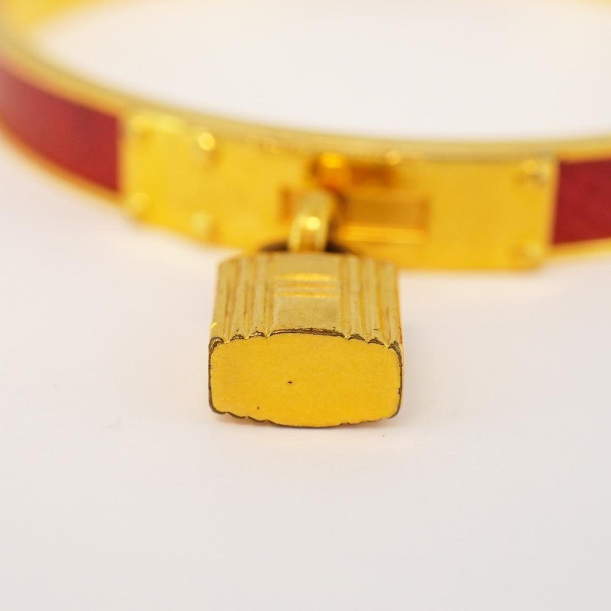 Hermes Bangle Kelly GP Plated Leather Gold Red Men's Women's