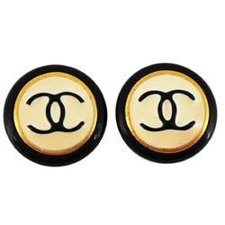 Chanel Earrings Coco Mark Circle GP Plated Gold White Black 95A Women's