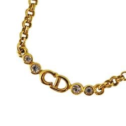 Christian Dior Necklace CD Rhinestone GP Plated Gold Women's