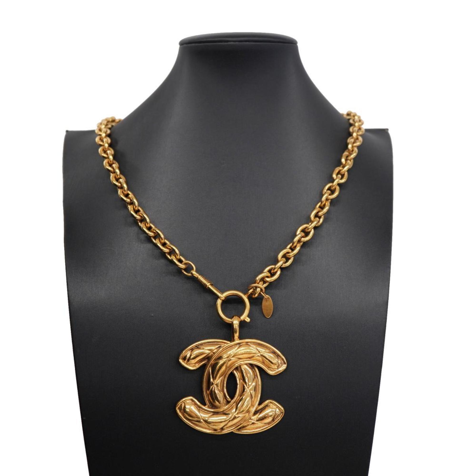 Chanel Necklace Coco Mark Matelasse GP Plated Silver Women's