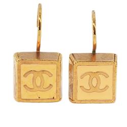 Chanel Earrings Coco Mark Square GP Plated Gold Beige 03P Women's