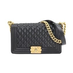 CHANEL Boy Chanel Chain Shoulder Bag Caviar Skin Black A67086 Gold Metal Fittings