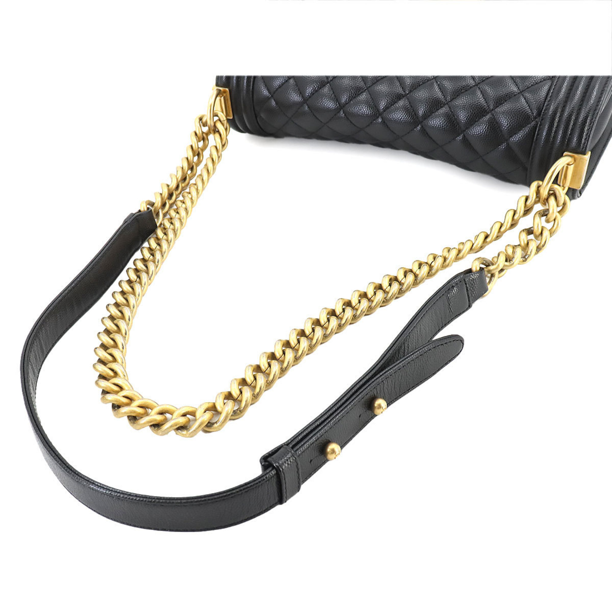 CHANEL Boy Chanel Chain Shoulder Bag Caviar Skin Black A67086 Gold Metal Fittings