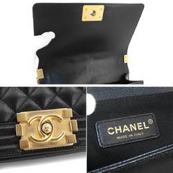 CHANEL Boy Chanel Chain Shoulder Bag Caviar Skin Black A67086 Gold Metal Fittings