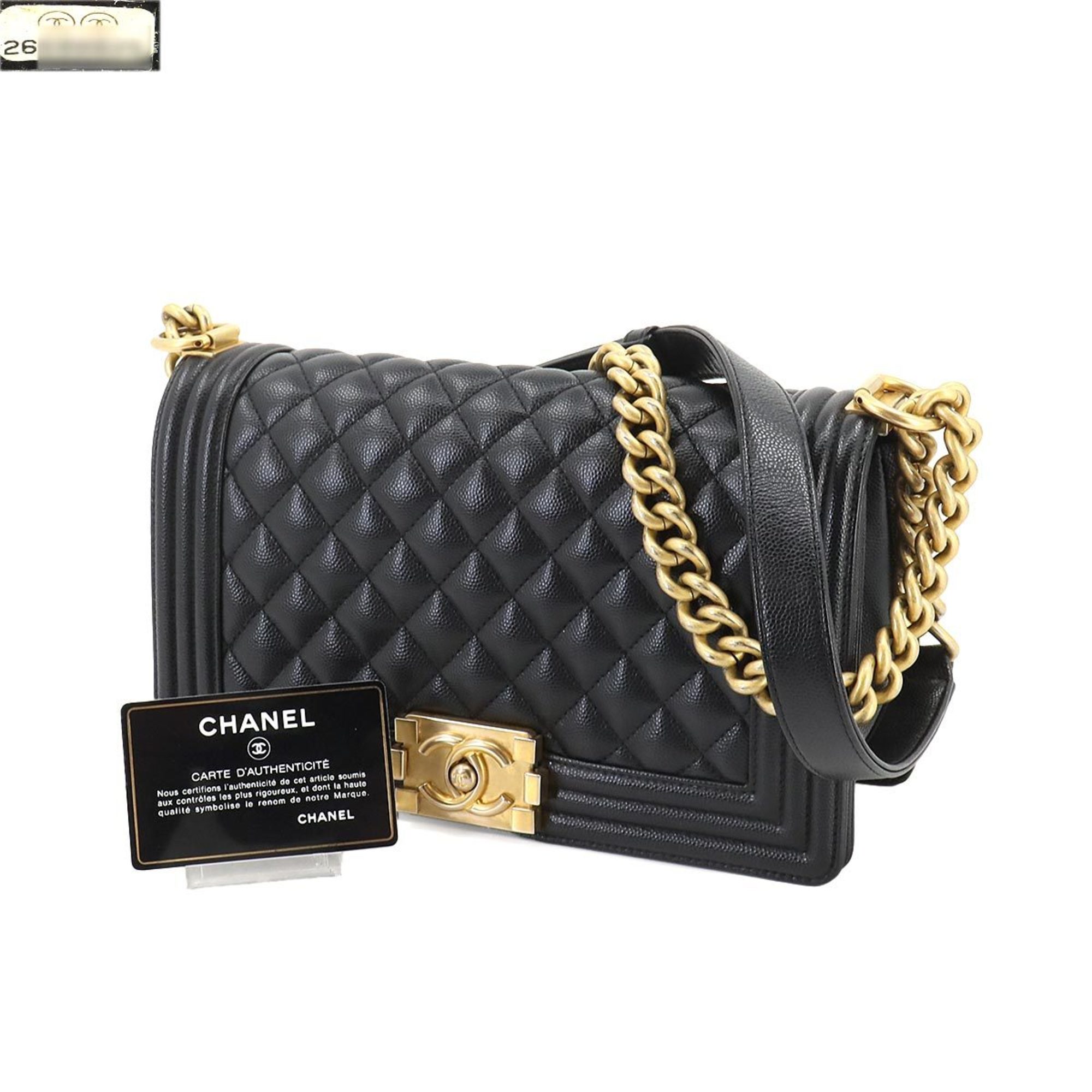 CHANEL Boy Chanel Chain Shoulder Bag Caviar Skin Black A67086 Gold Metal Fittings