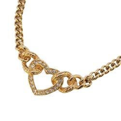 Christian Dior Necklace Heart Motif Chain Rhinestone GP Plated Gold Women's