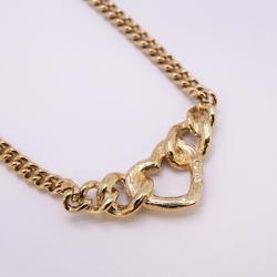 Christian Dior Necklace Heart Motif Chain Rhinestone GP Plated Gold Women's