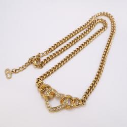 Christian Dior Necklace Heart Motif Chain Rhinestone GP Plated Gold Women's