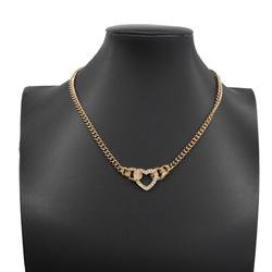 Christian Dior Necklace Heart Motif Chain Rhinestone GP Plated Gold Women's