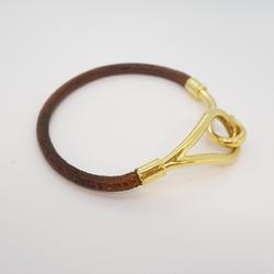 Hermes Bracelet Jumbo Hook GP Plated Leather Gold Brown Women's