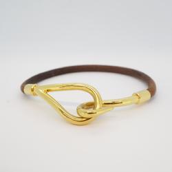 Hermes Bracelet Jumbo Hook GP Plated Leather Gold Brown Women's