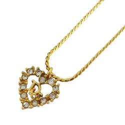 Christian Dior Necklace Heart Motif Rhinestone GP Plated Gold Women's