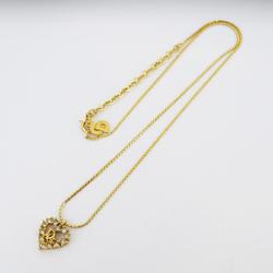 Christian Dior Necklace Heart Motif Rhinestone GP Plated Gold Women's