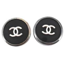 Chanel Earrings Coco Mark Circle Gunmetal Black Grey 96P Women's