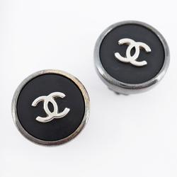 Chanel Earrings Coco Mark Circle Gunmetal Black Grey 96P Women's