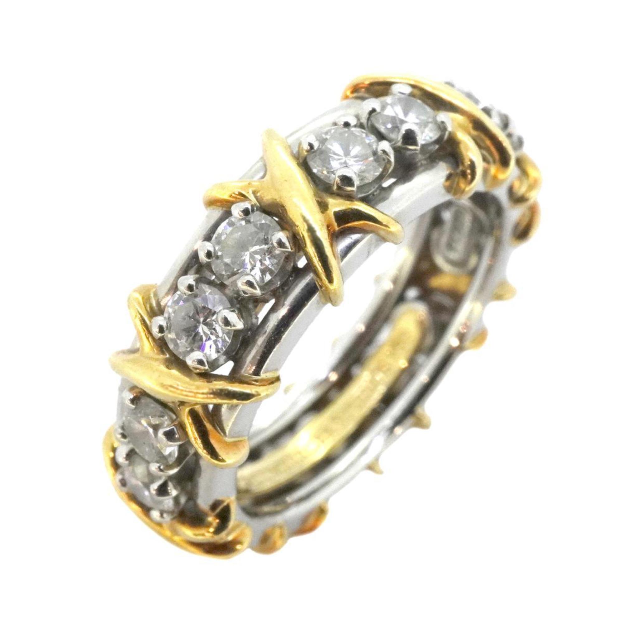 Tiffany Ring Jean Schlumberger 16PD Diamond K18YG Yellow Gold Pt950 Platinum Women's