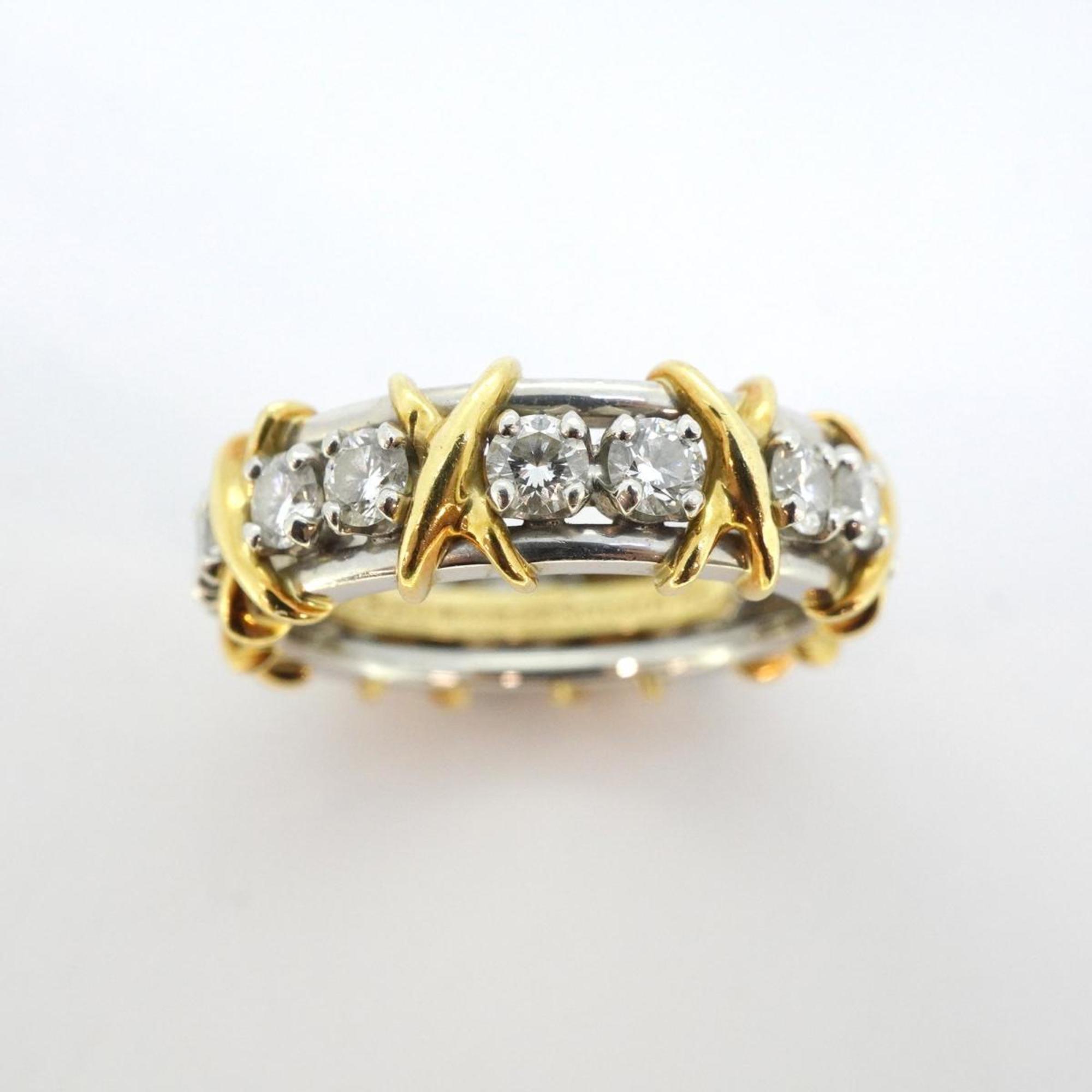 Tiffany Ring Jean Schlumberger 16PD Diamond K18YG Yellow Gold Pt950 Platinum Women's