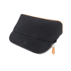 Hermes Bolide Pouch MM Cotton Canvas Leather Black Silver Hardware