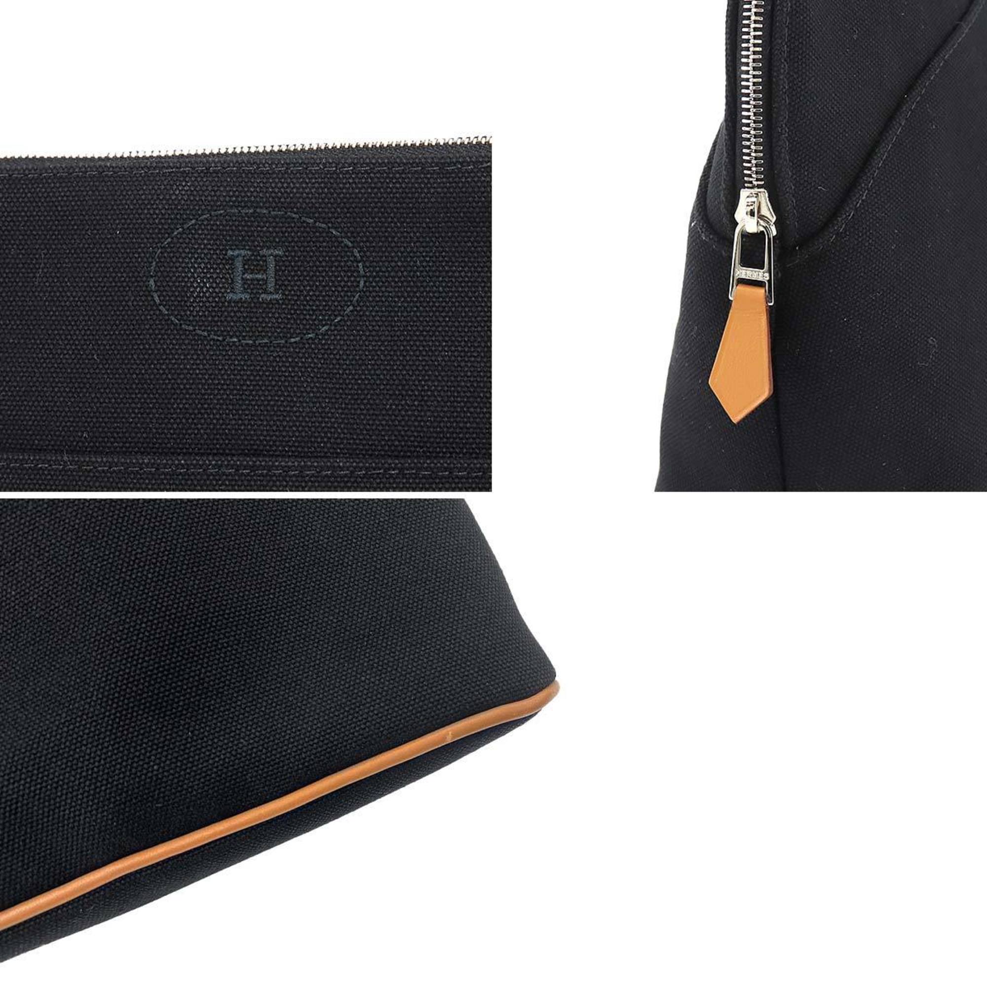 Hermes Bolide Pouch MM Cotton Canvas Leather Black Silver Hardware