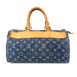 Louis Vuitton LOUIS VUITTON Monogram Denim Neo Speedy Handbag Canvas Leather Blue M95019