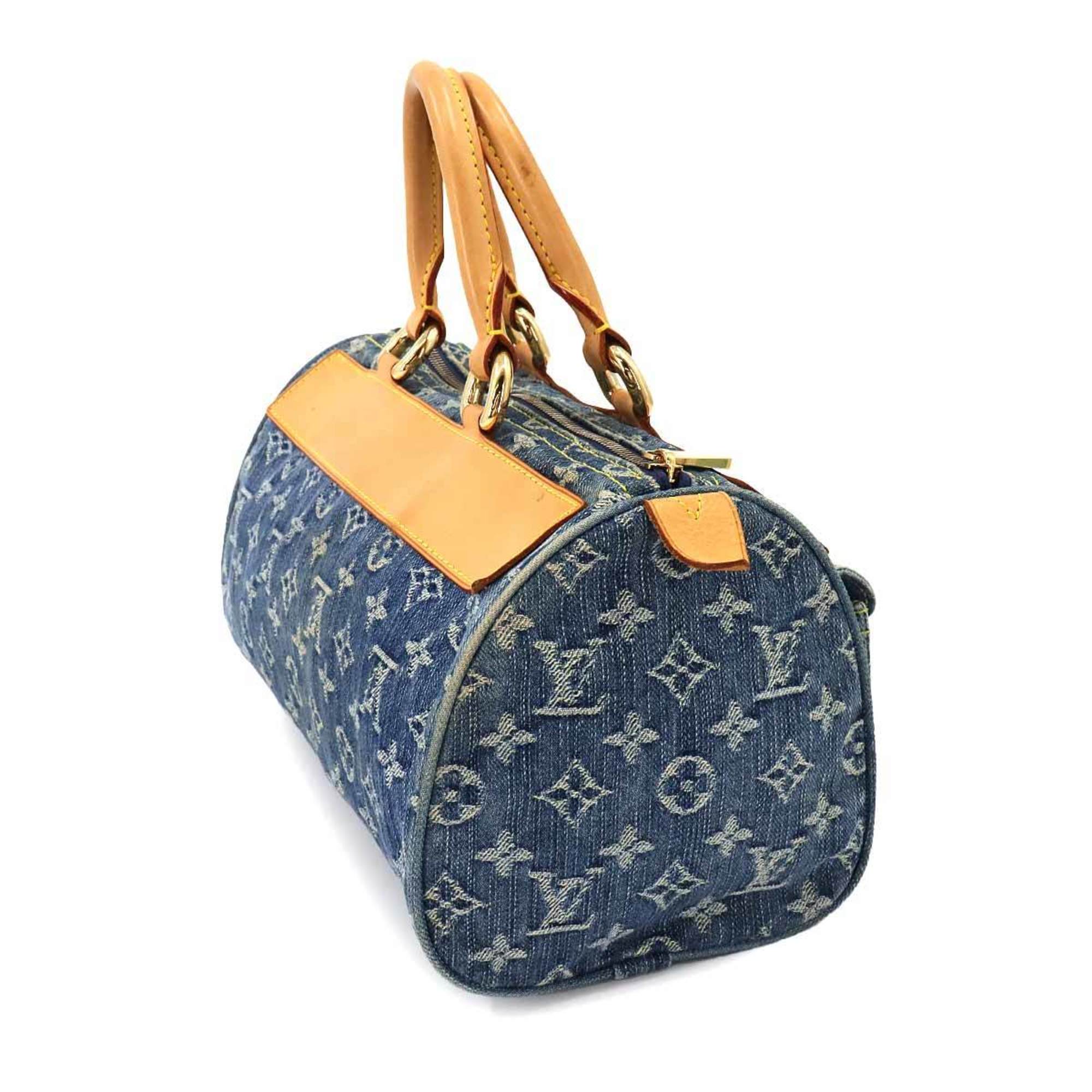 Louis Vuitton LOUIS VUITTON Monogram Denim Neo Speedy Handbag Canvas Leather Blue M95019