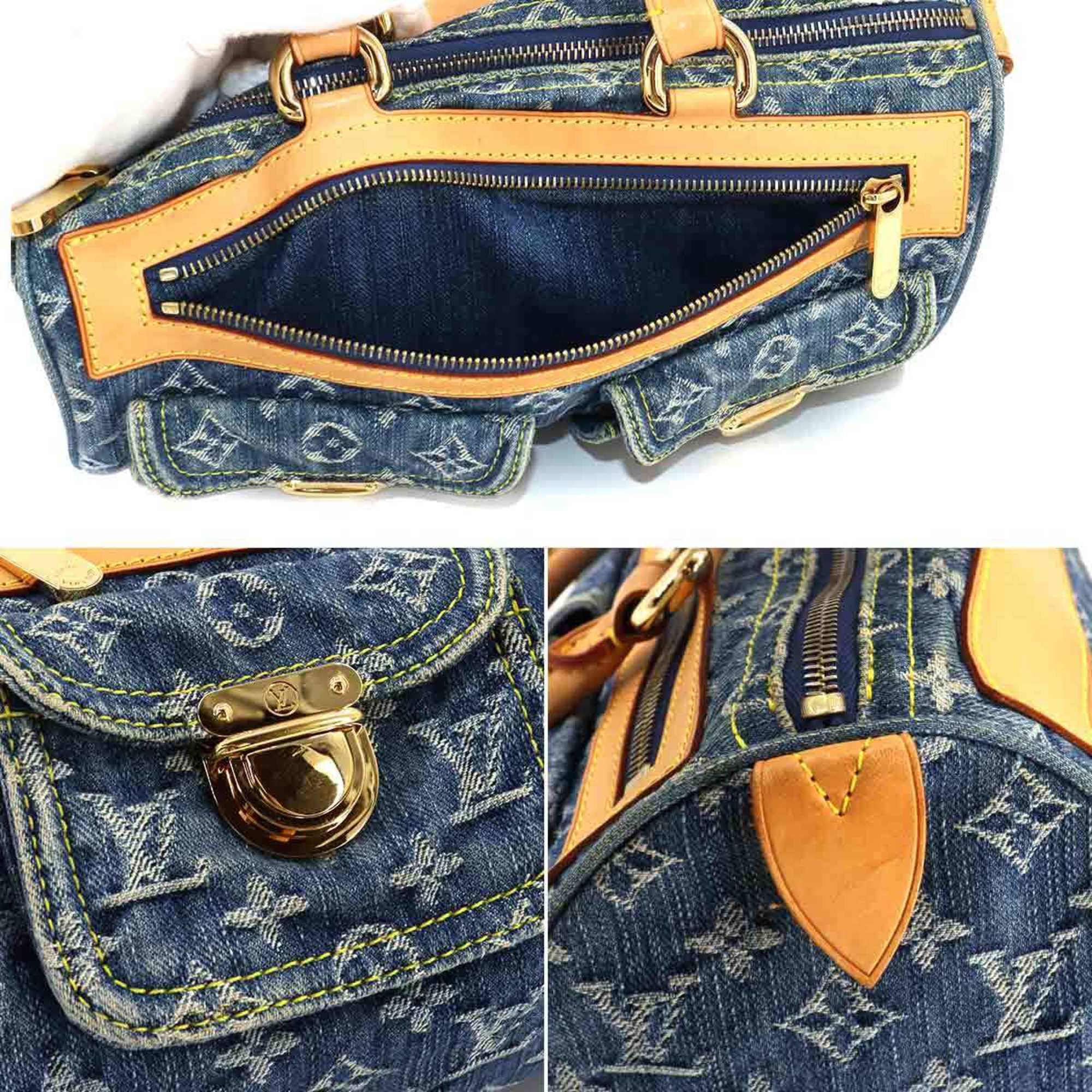 Louis Vuitton LOUIS VUITTON Monogram Denim Neo Speedy Handbag Canvas Leather Blue M95019