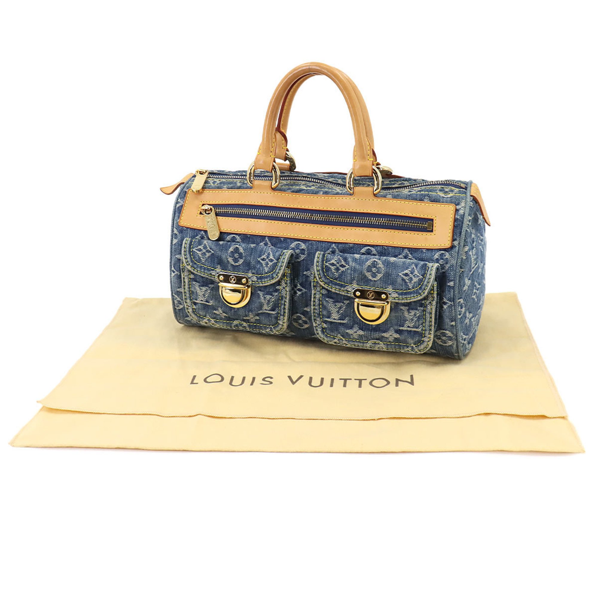 Louis Vuitton LOUIS VUITTON Monogram Denim Neo Speedy Handbag Canvas Leather Blue M95019