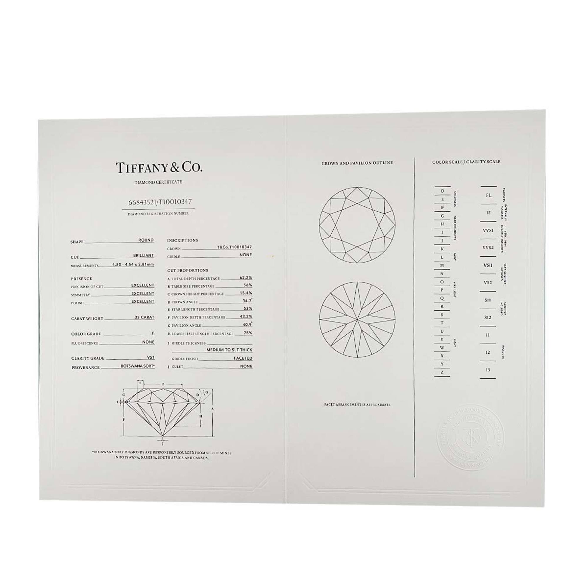 Tiffany & Co. Solitaire Diamond 0.35ct F VS1 3EX Ring Pt Platinum