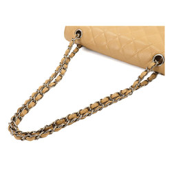 CHANEL Matelasse 25 Chain Shoulder Bag Caviar Skin Beige A01112 Silver Metal Fittings Coco Mark